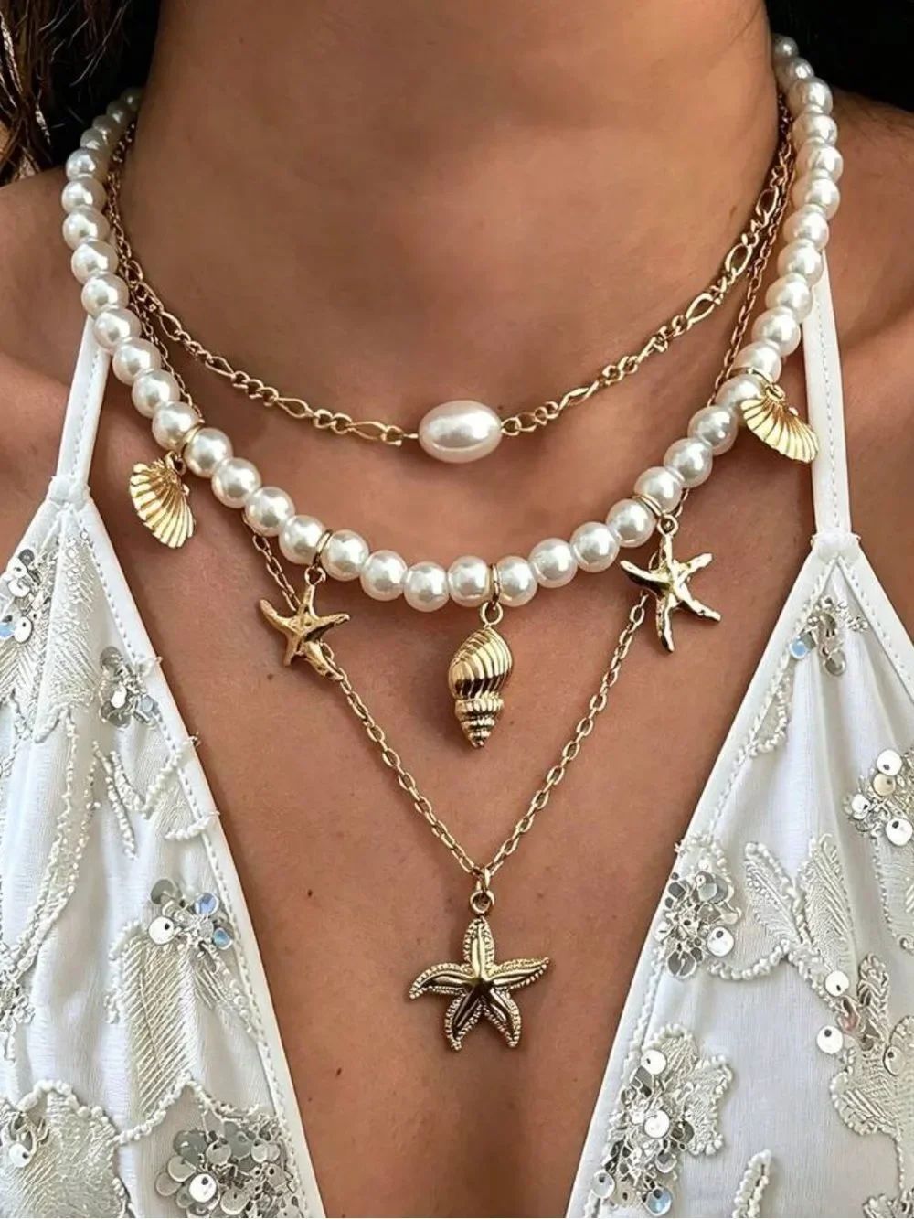 Pearl Layered Seashell Necklace N2365